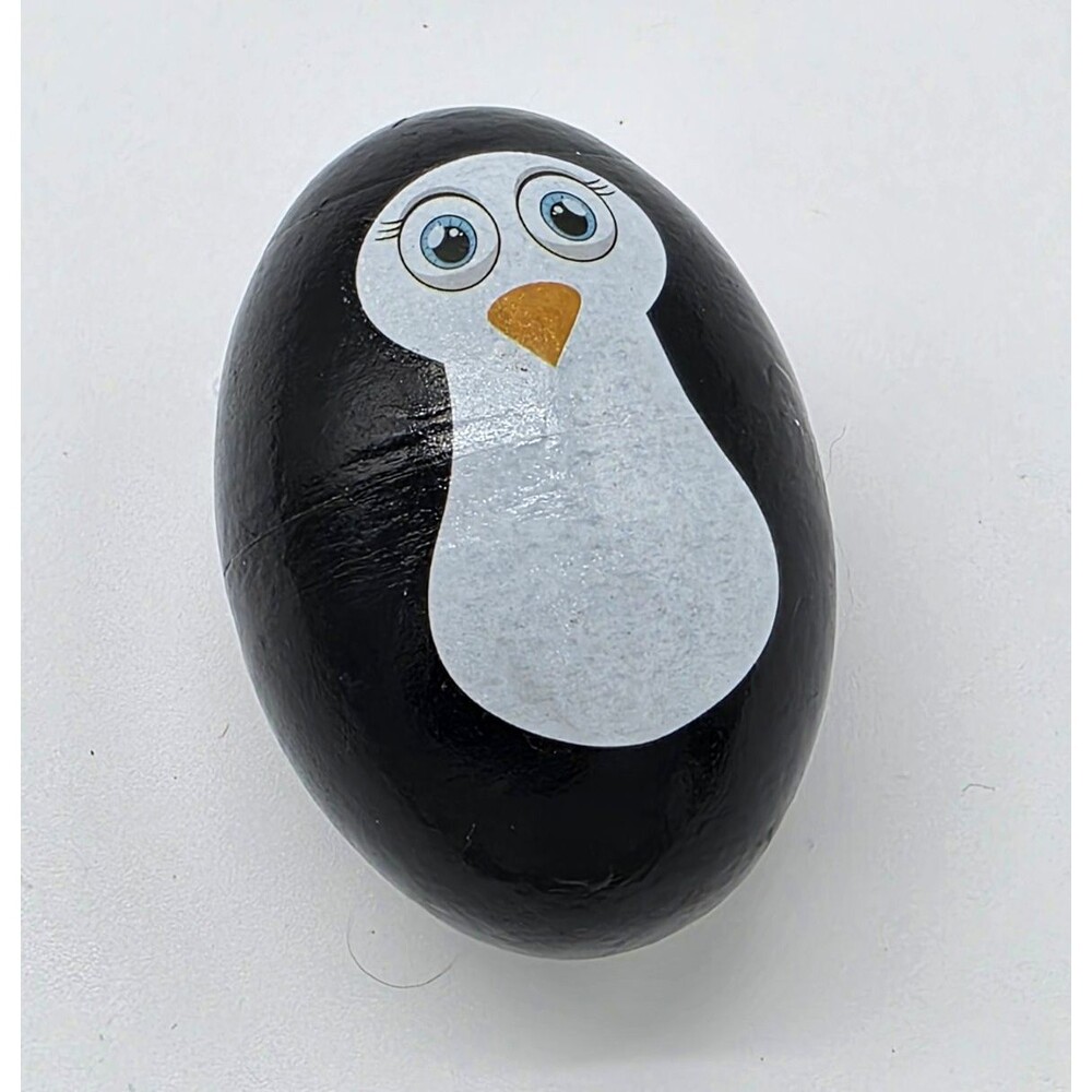 Hand Painted Penguin Wooden Collector Egg, Small Black & White Painted Finish